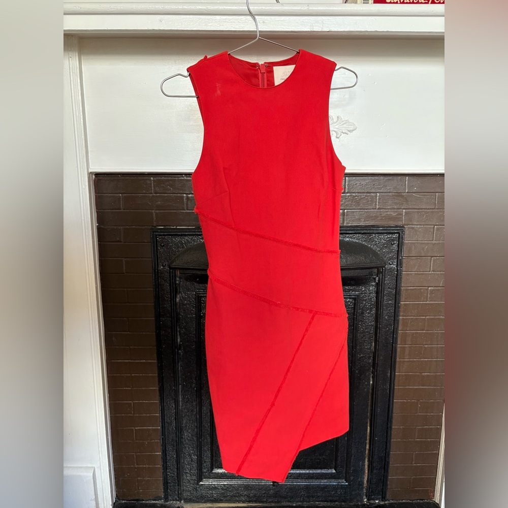 cinq a sept Red Sleeveless Asymmetric Sheath Dress